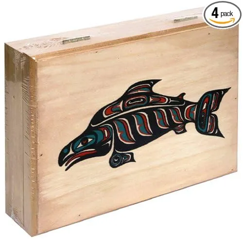 Alaska Smokehouse Smoked Salmon Fillet in Wood Gift Box, Assorted Designs, 4-Ounce Each (Pack of 4)