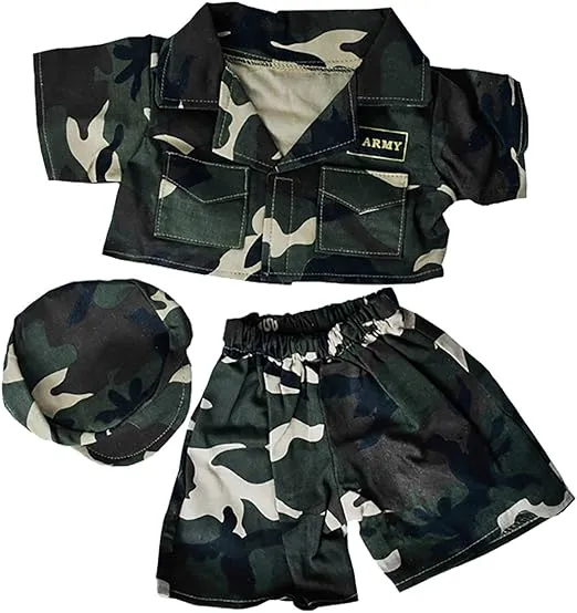 Army Green w/Cap Teddy Bear Clothes Fits Most 14"-18" Build-A-Bear and Make Your Own Stuffed Animals