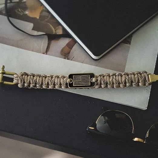 Hero Company Camo Paracord Bracelet - Tactical Survival Bracelet for Men with Bronze USA Flag - Helps Pair Military Veterans with a Companion Dog