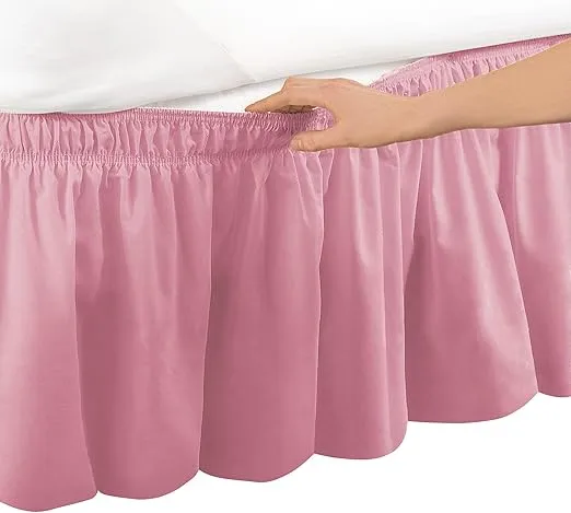Collections Etc Wrap Around Bed Skirt, Easy Fit Elastic Dust Ruffle, Rose, Queen/King