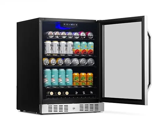 NewAir 24" Built-in Beverage Fridge, 177 Can Capacity Small Cooler for Bedroom - Beverage Refrigerator in Stainless Steel, Dorm Fridge Drink Cooler with Adjustable Shelves and Digital Temperature