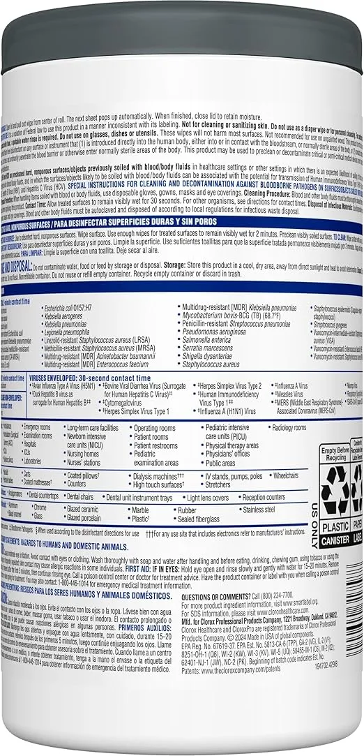 Clorox Healthcare VersaSure Cleaner Disinfectant Wipes, 6" x 5", 150 Count Canister, Pack of 6 (Package May Vary)