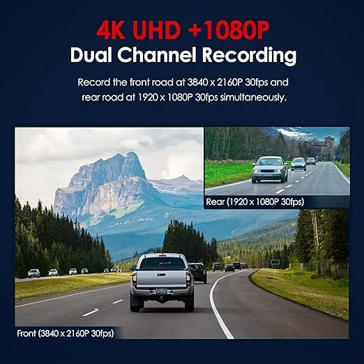 VIOFO A129 Pro Duo 4K Dual Dash Cam 3840 x 2160P Ultra HD 4K Front and 1080P Rear Car WiFi Dash Camera 8MP Sensor GPS, Buffered Parking Mode, G-Sensor, Motion Detection, WDR, Loop Recording