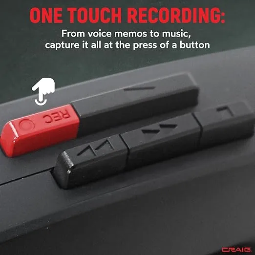 Craig Stereo Cassette Player/Recorder with Earphones: Portable AM/FM Radio & One-Touch Recording System