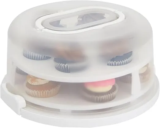Juvale 2-In-1 Round Cake Carrier with Lid and Handle for 10-Inch Cakes, 2 Pies, 14 Cupcakes (12 x 5.9 In)