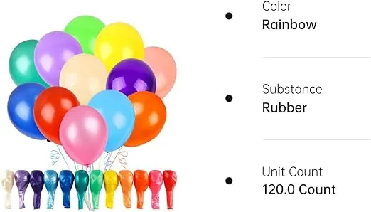 RUBFAC 120 Balloons Assorted Color 12 Inches Rainbow Latex Balloons, 12 Bright Color Party Balloons for Birthday Baby Shower Wedding Party Supplies Arch Garland