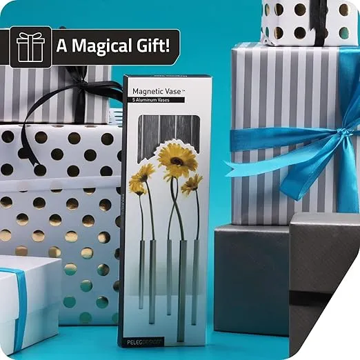 PELEG DESIGN Magnetic Flower Vase - Unique and Modern Set of 5 Silver Aluminum Vases for Home Garden Décor | 9.4 x 0.6 x 0.6 inches | Suitable for Both Real and Artificial Flowers