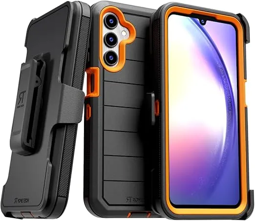 for Samsung Galaxy A15 5G (2024) Case with Belt Clip Holster & Kickstand, Screenless Protective Dual-Layer Shockproof Phone Case for Samsung Galaxy A15 4G - Black & Orange