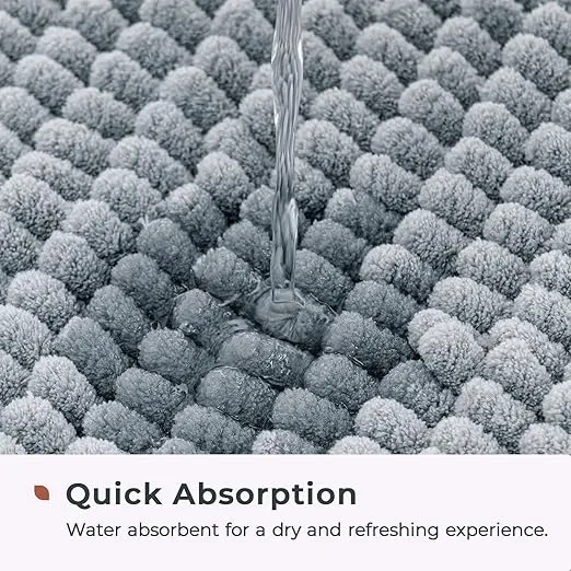 FRESHMINT Chenille Bathroom Rugs Non-Slip Bath Mat 24"x17", Washable Soft Shower Mat, for Bathroom Floor & Tub Fluffy Shag Bath Rugs, Durable Thick Water Absorbent Microfiber Shower Rugs, Sky Gray