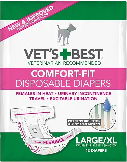Vet's Best Comfort Fit Dog Diapers | Disposable Female Dog Diapers | Absorbent with Leak Proof Fit