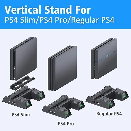 OIVO PS4 Stand with PS4 Cooling Fan Cooler for PlayStation 4/PS4 Slim/PS4 Pro, PS4 Pro Vertical Stand with PS4 Controller Charger Dock Station and 12 Game Slots