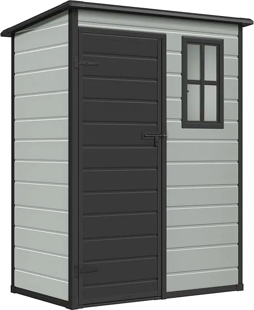 DWVO 5x3 FT Outdoor Storage Shed with Reinforced Floor, All-Weather Resin Storage Shed with Lockable Door & Window, Waterproof Plastic Tool Storage for Garden, Backyard, Patio, Lawn,Blue-Gray+Black