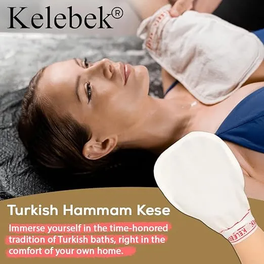 (1 Count Medium) Kelebek Premium Natural Exfoliating Gloves, Turkish Hammam Kese, Original Exfoliating Mitt, Body Scrub for Men and Women