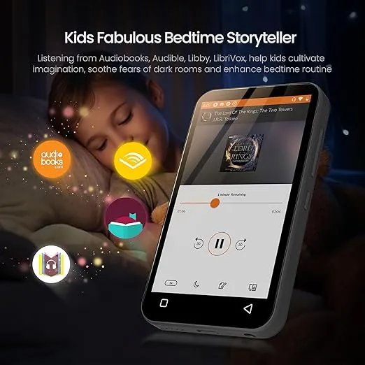 TIMMKOO Kids MP3 Player with Bluetooth and WiFi, Parental Controls, Pre-Installed Spotify, Spotify Kids, Pandora, 4" Touch Screen MP4 Player with Audible, Audiobooks Up to 1TB (Black)
