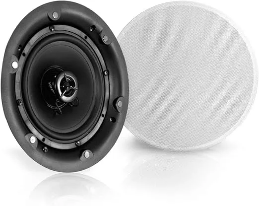 Pyle Ceiling and Wall Mount Speaker - Wireless Bluetooth 6.5" Dual 2-Way Audio Stereo Sound Subwoofer Kit w/ 300 Watts, in-Wall & in-Ceiling Flush Mount for Home Surround System - Pyle PWRC65BT White