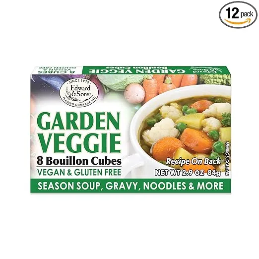 Edward & Son's Garden Veggie Bouillon Cubes- Organic Vegetable Bouillon, Vegan Broth Cubes, Stock Cubes for Soup & Stew, Gluten Free - 2.9 Oz, 12 Pack