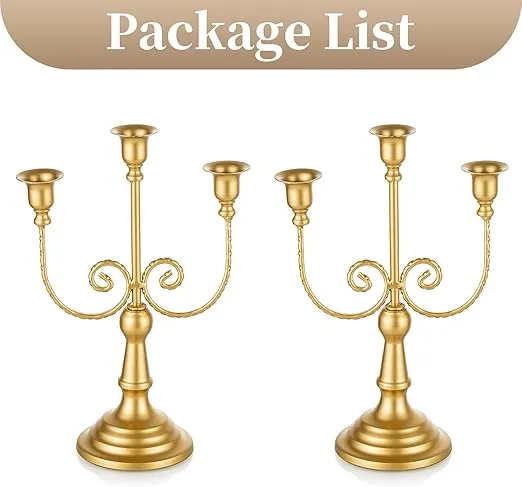Sziqiqi Gold Taper Candle Holder for Centerpiece - 3-stem Candlesticks Holder for Wedding Table Centerpieces Metal Candle Stick Holders for Fireplace Mantle 2pcs