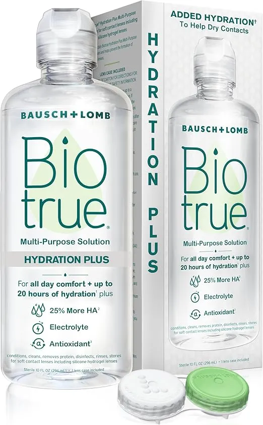 Biotrue Hydration Plus Contact Lens Solution, Multi-Purpose Solution for Soft Contact Lenses, Lens Case Included, 10 FL OZ