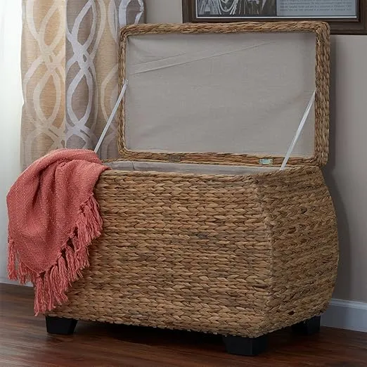 Household Essentials ML-4107 Curved Lidded Chest, Natural Water Hyacinth
