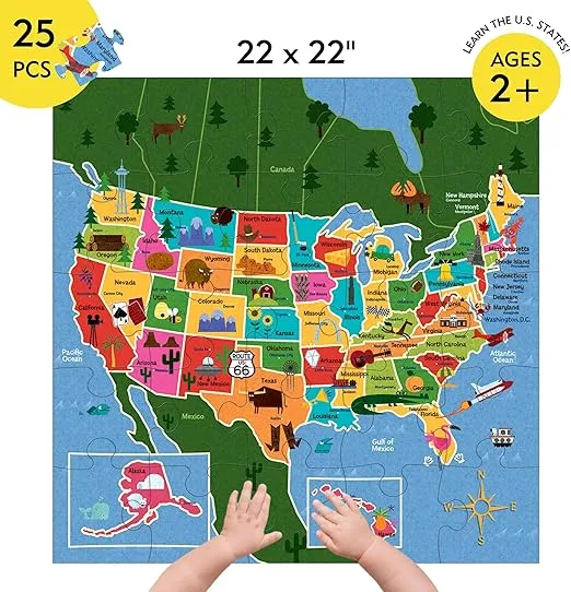 Mudpuppy Map Of USA - Jumbo 25 Piece Jigsaw Floor Puzzle Featuring States, Capitals, and More!