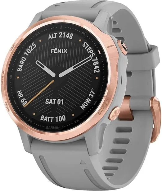 Garmin fenix 6S Sapphire, Premium Multisport GPS Watch, Smaller-Sized, Features Mapping, Music, Grade-Adjusted Pace Guidance and Pulse Ox Sensors, Rose Gold with Gray Band