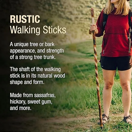 Brazos Rustic Wood Walking Stick, Twisted Hickory, Traditional Style Handle, for Men & Women, Made in the USA, 58", 602-3000-1282