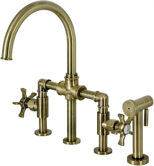 Kingston Brass KS2333NX Hamilton Bridge Kitchen Faucet, Antique Brass, 13.88 x 8.06 x 14.19