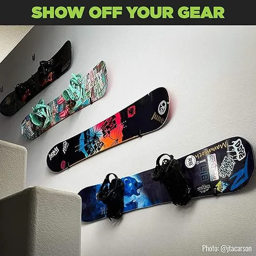 HIDEit Mounts HBoard - Horizontal Snowboard Wall Mount Clips - American Company - Black Steel and Rubber-Dipped Horizontal Snowboard Display Wall Mount for Adult and Youth Snowboards