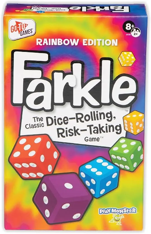 Farkle Classic Dice Game – Rainbow Kids Games, Dice Games, Family Games, Travel Games, Adult Games, Board Games, Dice Cup, Dice Set, Farkle Score Sheets Included, Ages 8+