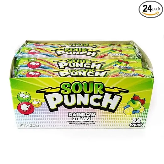 Sour Punch Rainbow Sour Straws, 2 Ounce (Pack of 24)