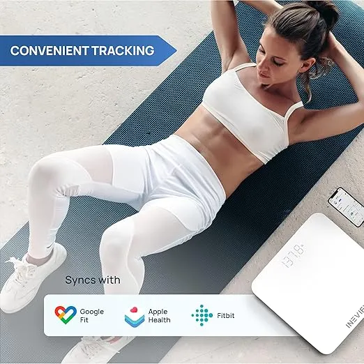 INEVIFIT Smart Bathroom Scale, Highly Accurate Bluetooth Digital Bathroom Body Weight Scale, Precisely Measures Weight & BMI for Unlimited Users (S-White)