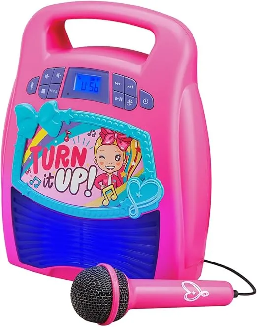 eKids JoJo Siwa Bluetooth Karaoke Machine, Portable Bluetooth Party Speaker with Microphone for Kids, Speaker with USB Port to Play Music