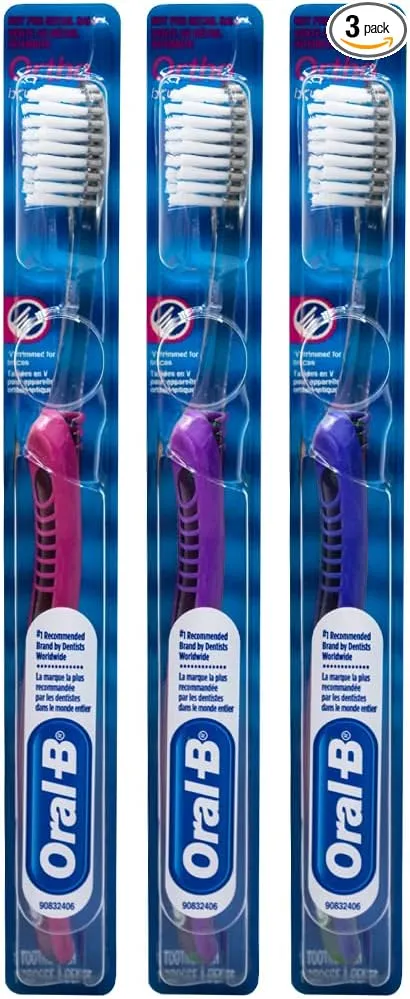Oral-B Indicator Ortho Toothbrush, Trimmed for Braces, 35 Soft (Colors Vary) - Pack of 3