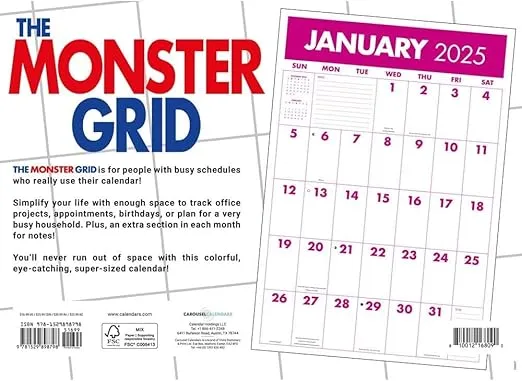 Carousel Calendars, Monster Grid 2025 Wall Calendar