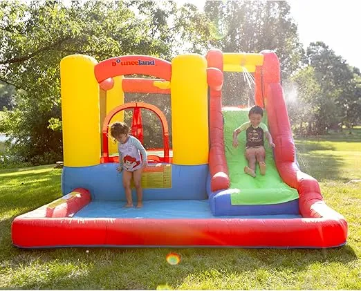 Bounceland Jump and Splash Adventure Bounce House or Water Slide All in one, Large Pool, Fun Bouncing Area with Basketball Hoop, Long Slide with Climbing Wall, UL Certified Blower Included