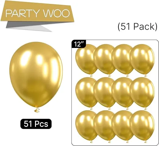 PartyWoo Metallic Gold Balloons, 51 pcs 12 Inch Gold Metallic Balloons, Gold Balloons for Balloon Garland Balloon Arch as Party Decorations, Birthday Decorations, Baby Shower Decorations, Gold-G101