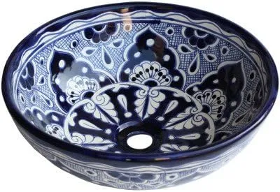 Blue Round Ceramic Talavera Vessel Sink