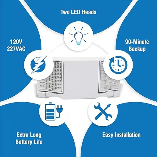 Ciata Led Emergency Lights with Battery Backup, for Home Power Failure, Hardwired with Adjustable Heads, Backup Battery, Emergency Lights for Business, Indoor Emergency Lights