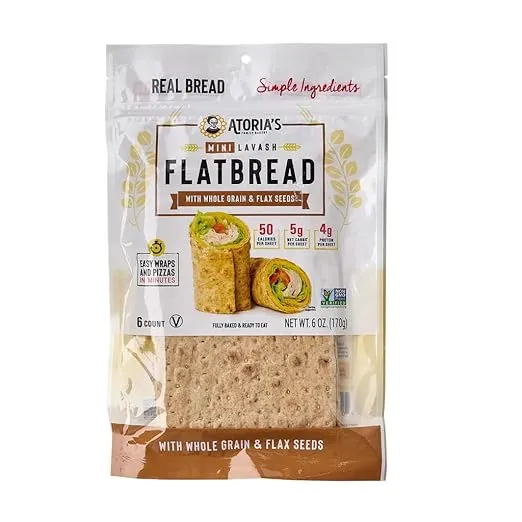 Atoria's Family Bakery Mini Whole Grain & Flax Lavash | Non-GMO, Vegan (8 Pack, 48 Flatbreads Total) 8-Packs of 6 Sheets (48 Sheets)