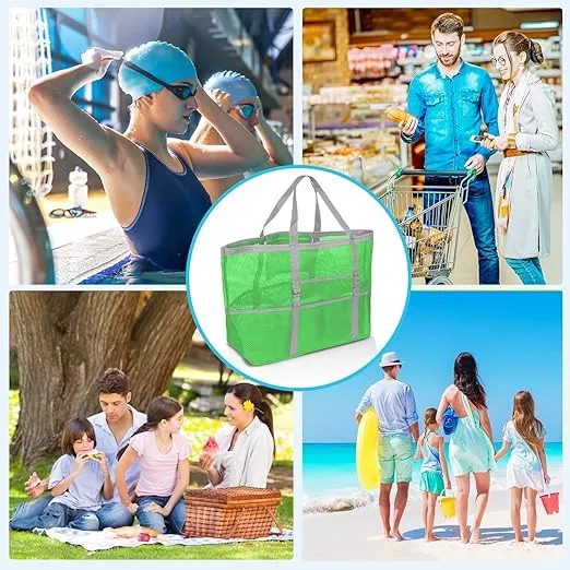 Mesh Beach Bag - Large Beach Tote Bag for Family Beach Bag for Toys & Vacation Essentials