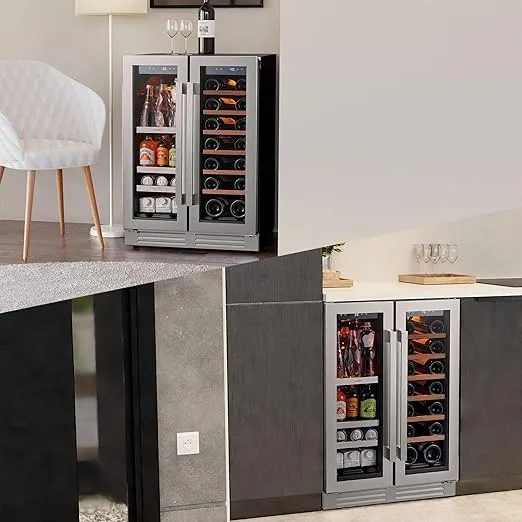 Ca'Lefort Wine and Beverage Refrigerator 24 Inch, 60 Can and 20 Bottle Wine Fridge Dual Zone 36°F-72°F, 3 LED Beverage Fridge Built in or Freestanding, Perfect for Home/Kitchen(4.10 cu.ft)
