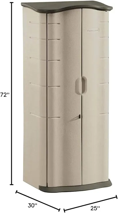 Rubbermaid Compact Vertical Resin Storage Shed With Floor (2 x 2.5 Ft), Weather Resistant, Beige/Brown, Organization for Home/Backyard/Garden Tools/Porch/Patio Cushions/Pool Chemicals/Toys