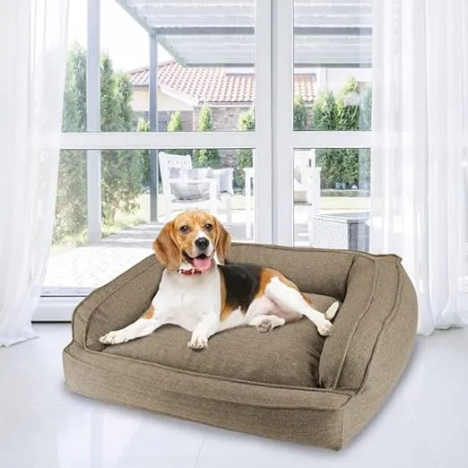 Arlee Sofa Couch Style Memory Foam Dog Bed, Comfortable Cuddler with Extra Support, Pet Bed for Large and Extra Large Dogs, Durable Fabric, Good for Living Room, Bedroom - Walnut (L)