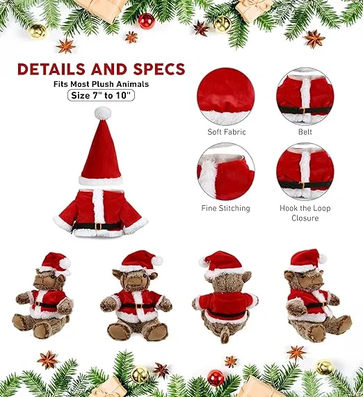DolliBu Santa Claus Plush Dress Up Set for Teddy Bear Plush Toy – Santa Claus Outfit for Christmas Stuffed Animals, Cute Set of Santa Suit and Stocking Cap for Stuffed Plushies Clothes – Large