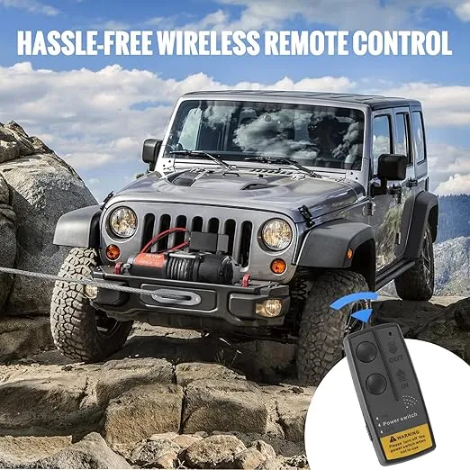 VEVOR Electric Winch, 12V 4500 lb Load Capacity Nylon Rope Winch, IP55 1/4” x 39ft ATV UTV Winch with Wireless Handheld Remote & Hawse Fairlead for Towing Jeep Off-Road SUV Truck Car Trailer Boat