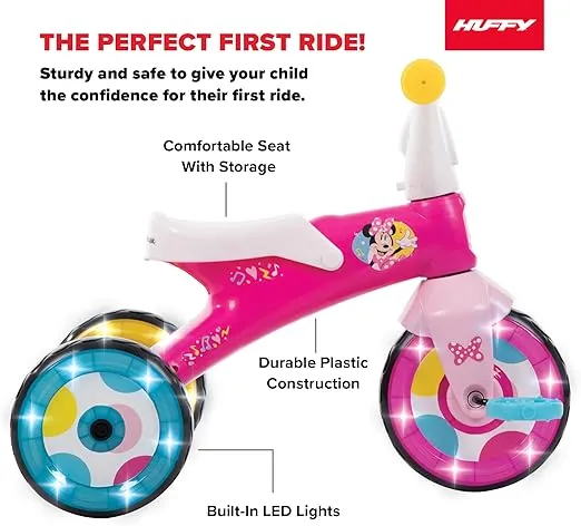 Huffy Disney Minnie Mouse Electro-Light Girl's Trike, Ideal for Ages 3+, Minnie Mouse Graphics, Colorful and Playful Design, Simple Coaster Brake, Sturdy and Durable, Safe for Toddlers