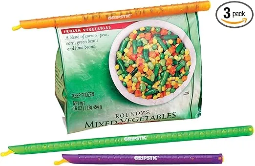 GRIPSTIC Bag Sealer - The Word's Best Reusable Chip Clips, Bag Clips. Patented. Airtight & Waterproof Seal on Food Storage Bags, Kids Snacks & More. Near Zero Waste. 3ct Variety Pack