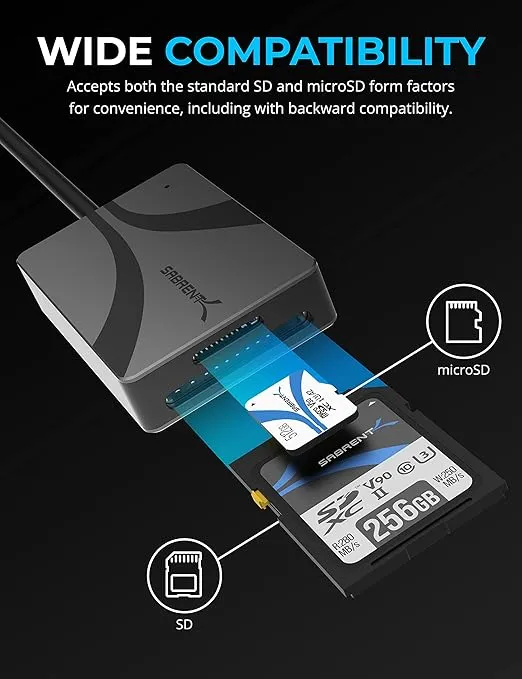 SABRENT USB Type C Card Reader, Dual Slot UHS II SDXC and microSDXC SD 4.0 (CR-CSDM)