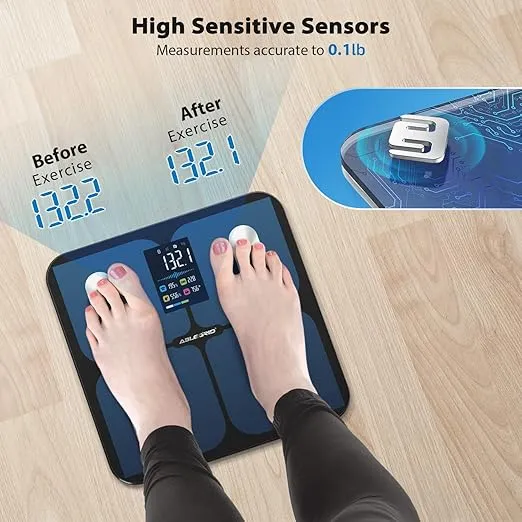 ABLEGRID Digital Smart Bathroom Scale for Body Weight and Fat Percentage,Body Fat Scale with BMI Large LCD Display,Accurate Body Composition Analyzer,Weighing Machine for People with Fitness App,400lb