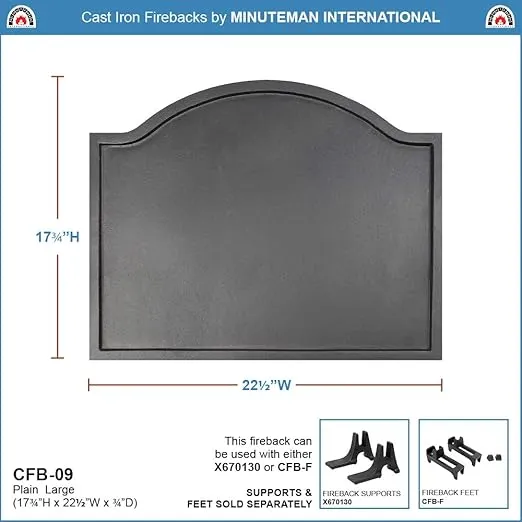 Plain Design Cast Iron Fireback, Large,CFB-09,Black